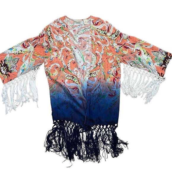 🌸 Gimmicks by BKE Printed Flyaway Cardigan Kimono M - Picture 3 of 8